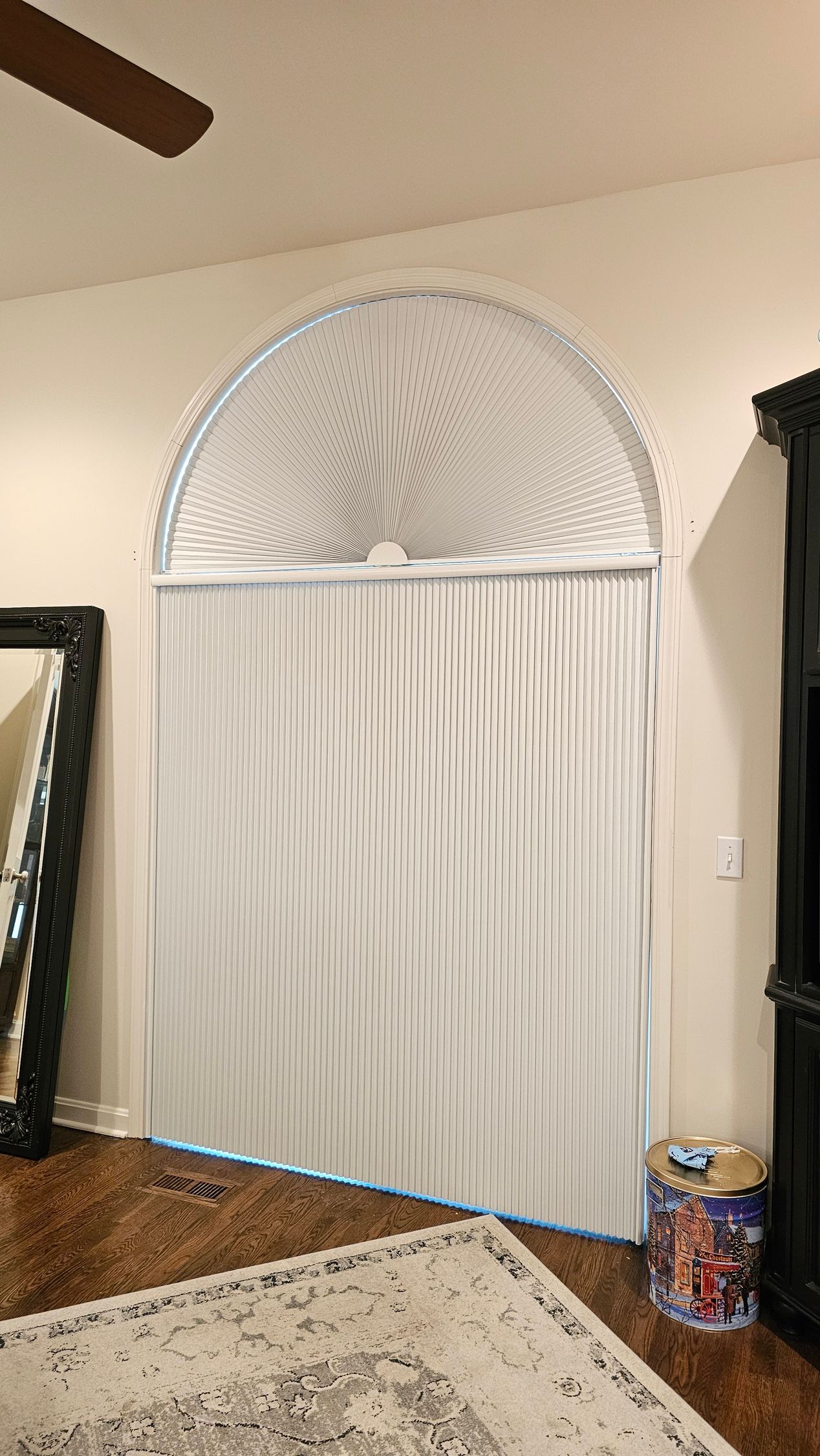 Solar Shield Honeycomb Shades on arch and slider patio door