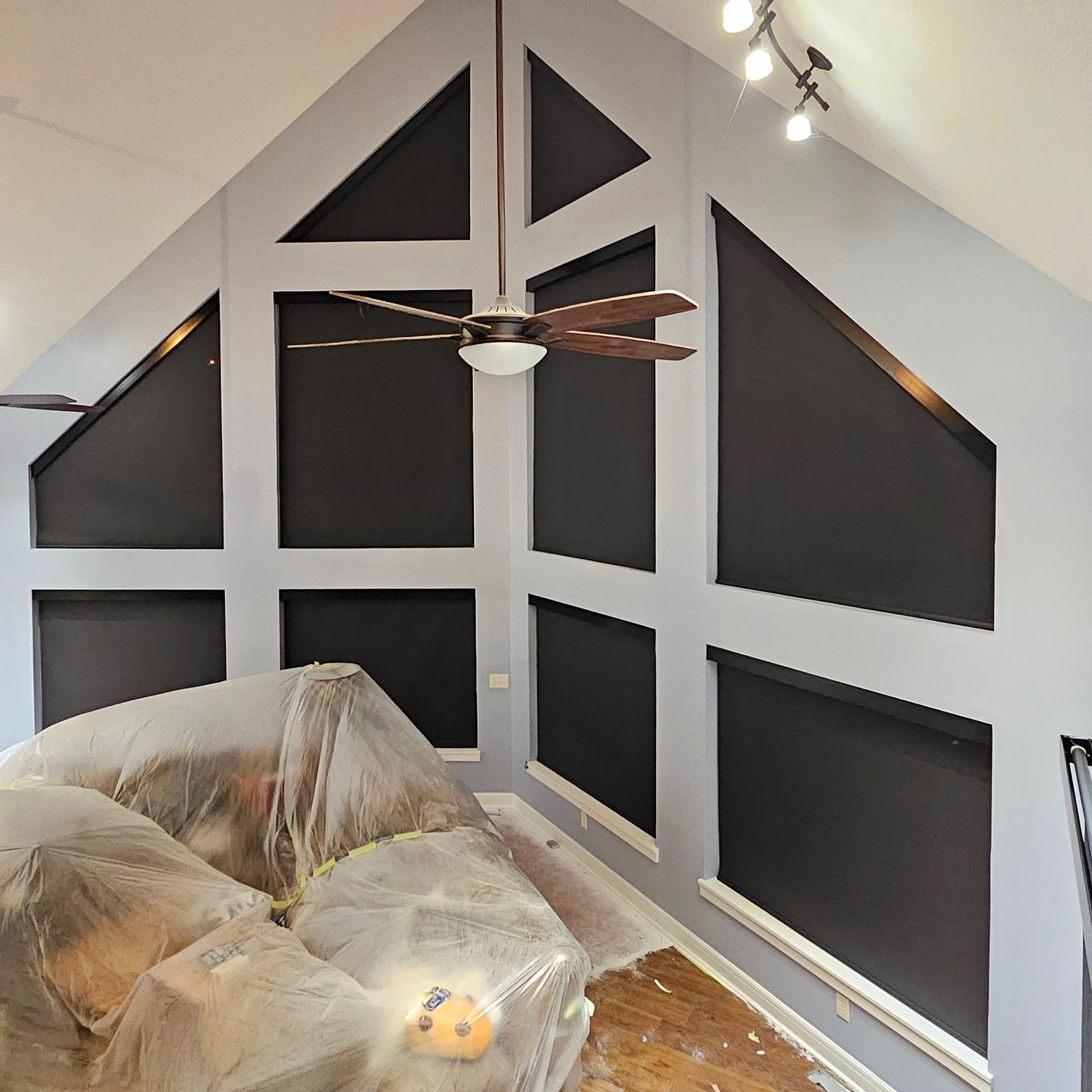 Solar Shield Roller Shade installed on angle top windows in a home on Lake Viking, MO