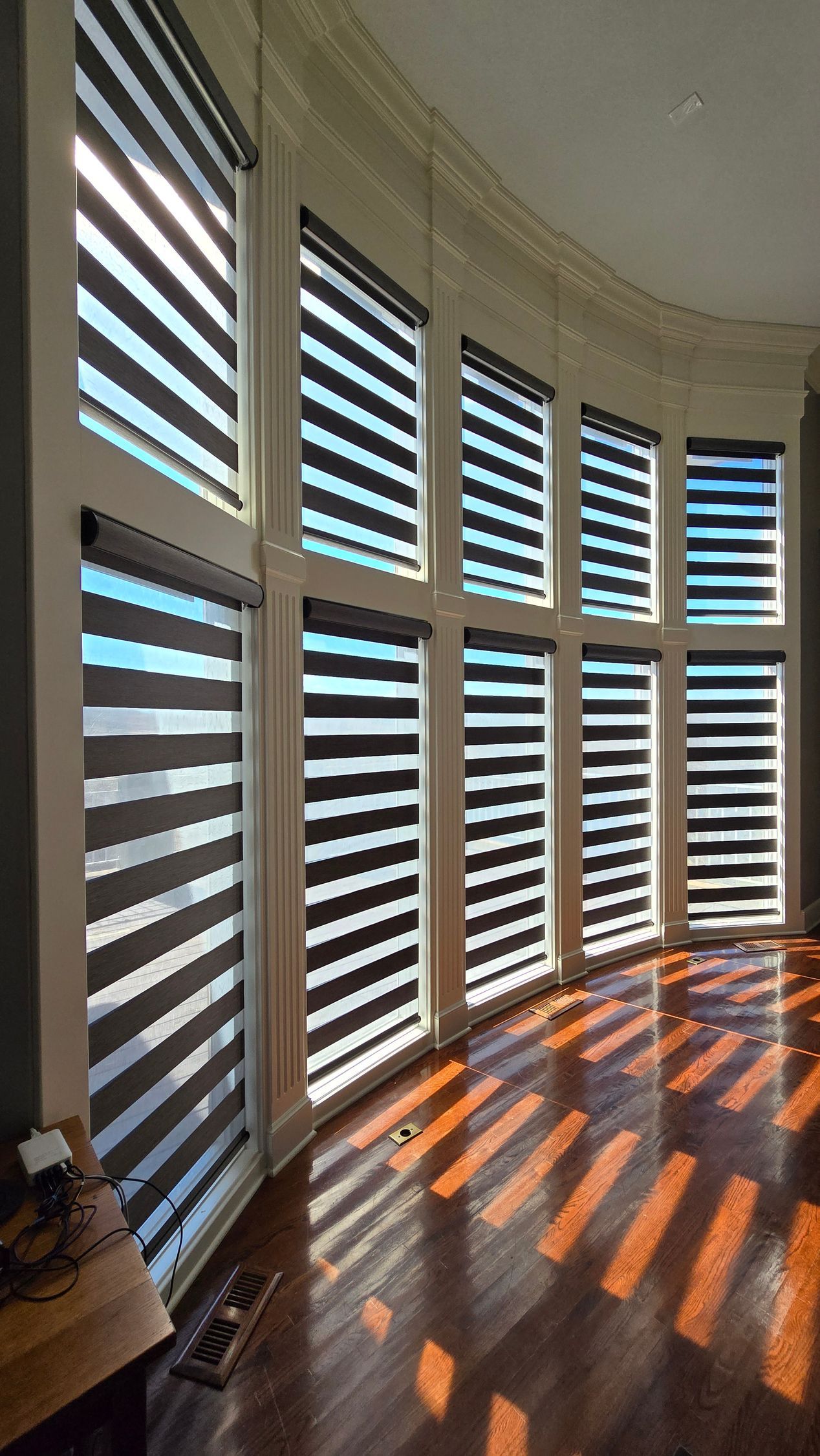 Solar Shield Banded Shades installed in two story great room in Kansas City, MO