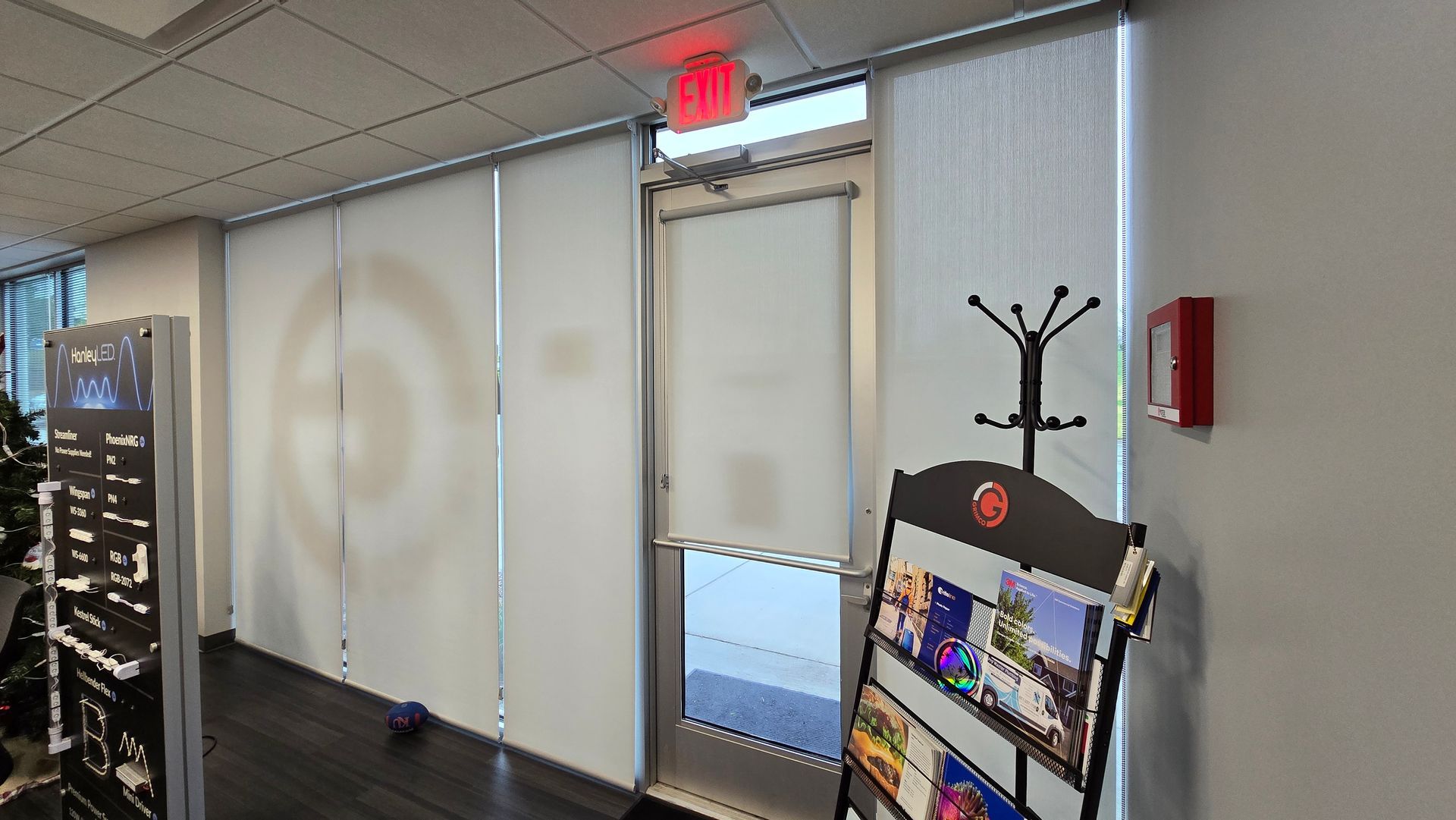 Solar Shield Roller Shade installed in a commercial office space. Lobby shades.