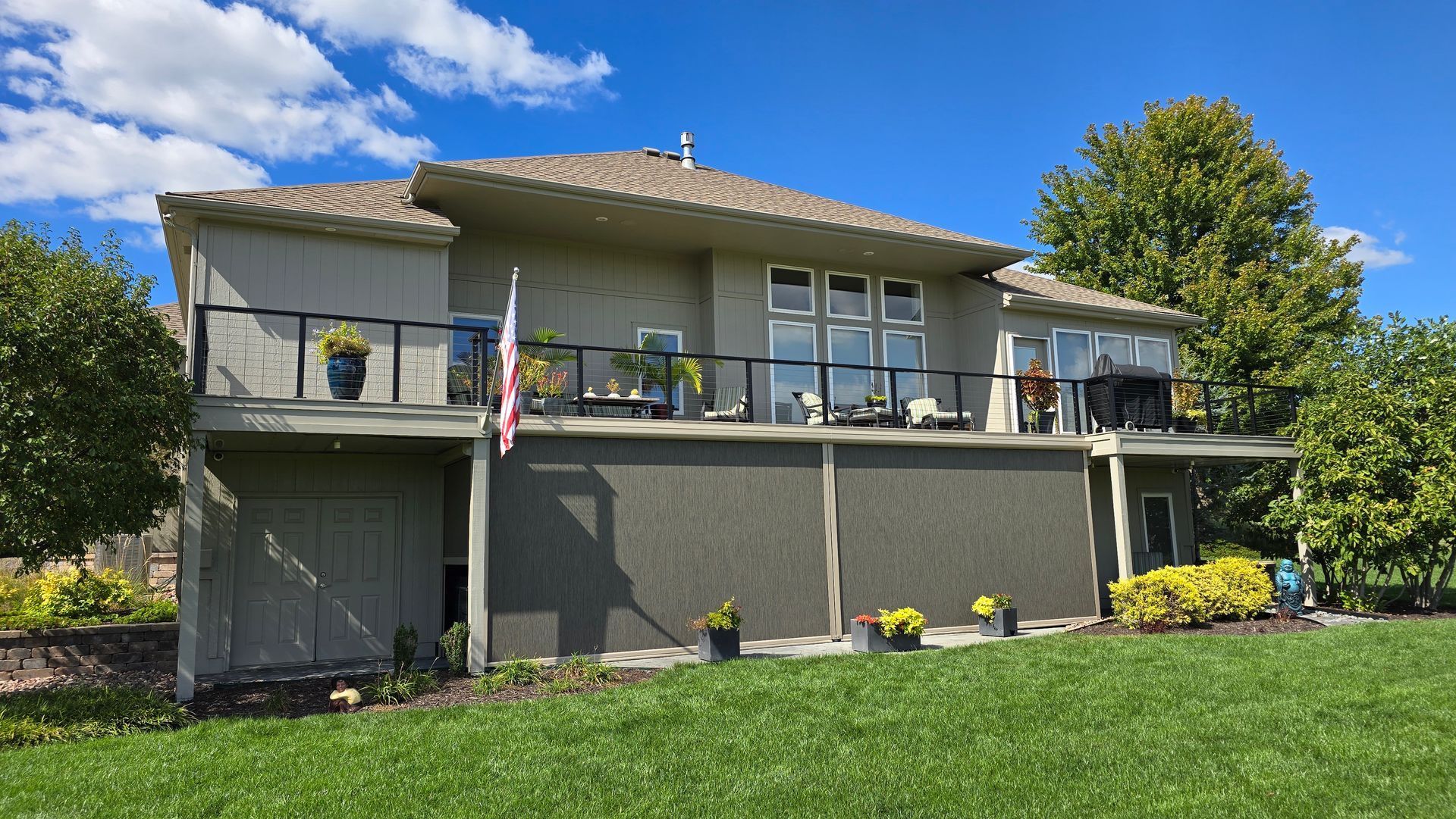 Solar Shield Exterior Patio Shades installed on a patio in Olathe, KS