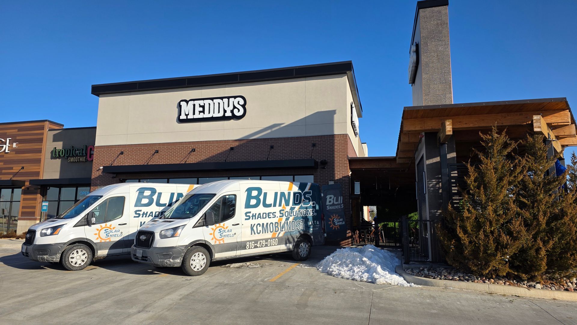 Meddys Liberty MO with Solar Shield Patio Shades Installed on outdoor patio area