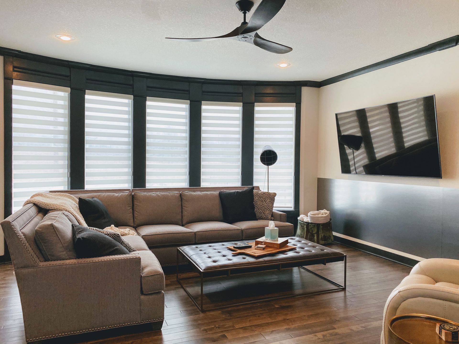 Solar Shield Banded shades installed in living room
