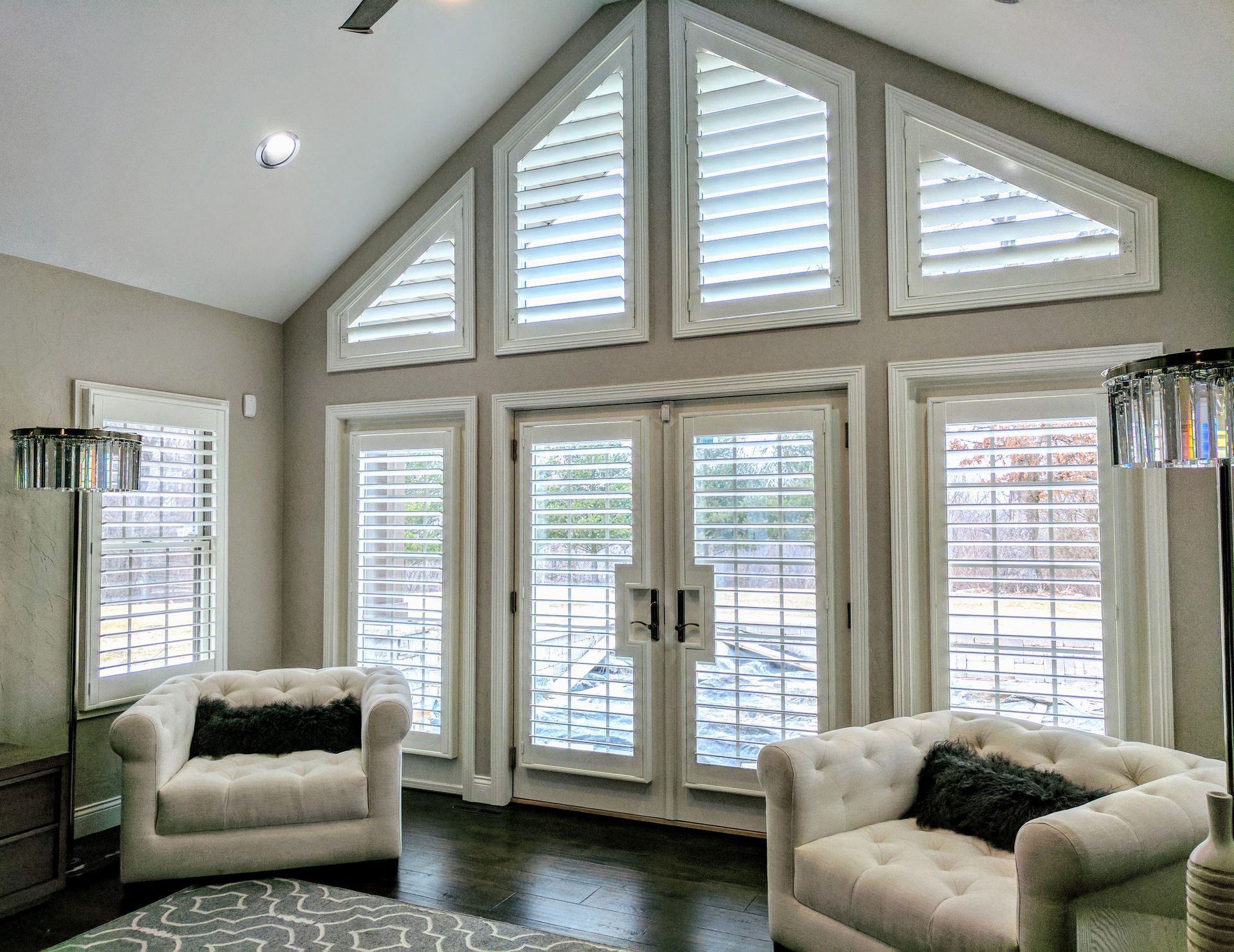 Solar Shield Plantation Shutter with French Door Cutout