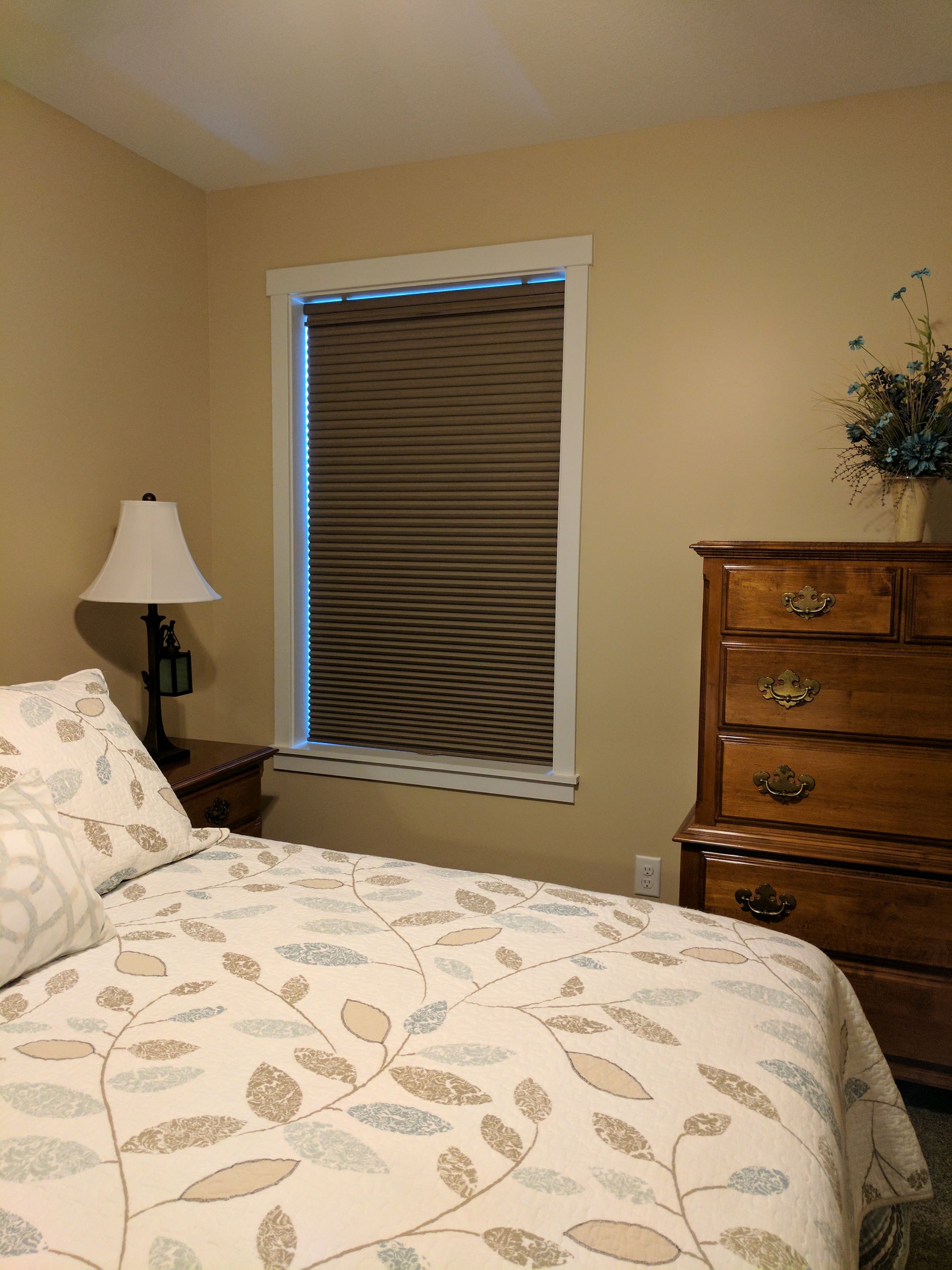 Solar Shield Honeycomb Shades blackout fabric in bedroom