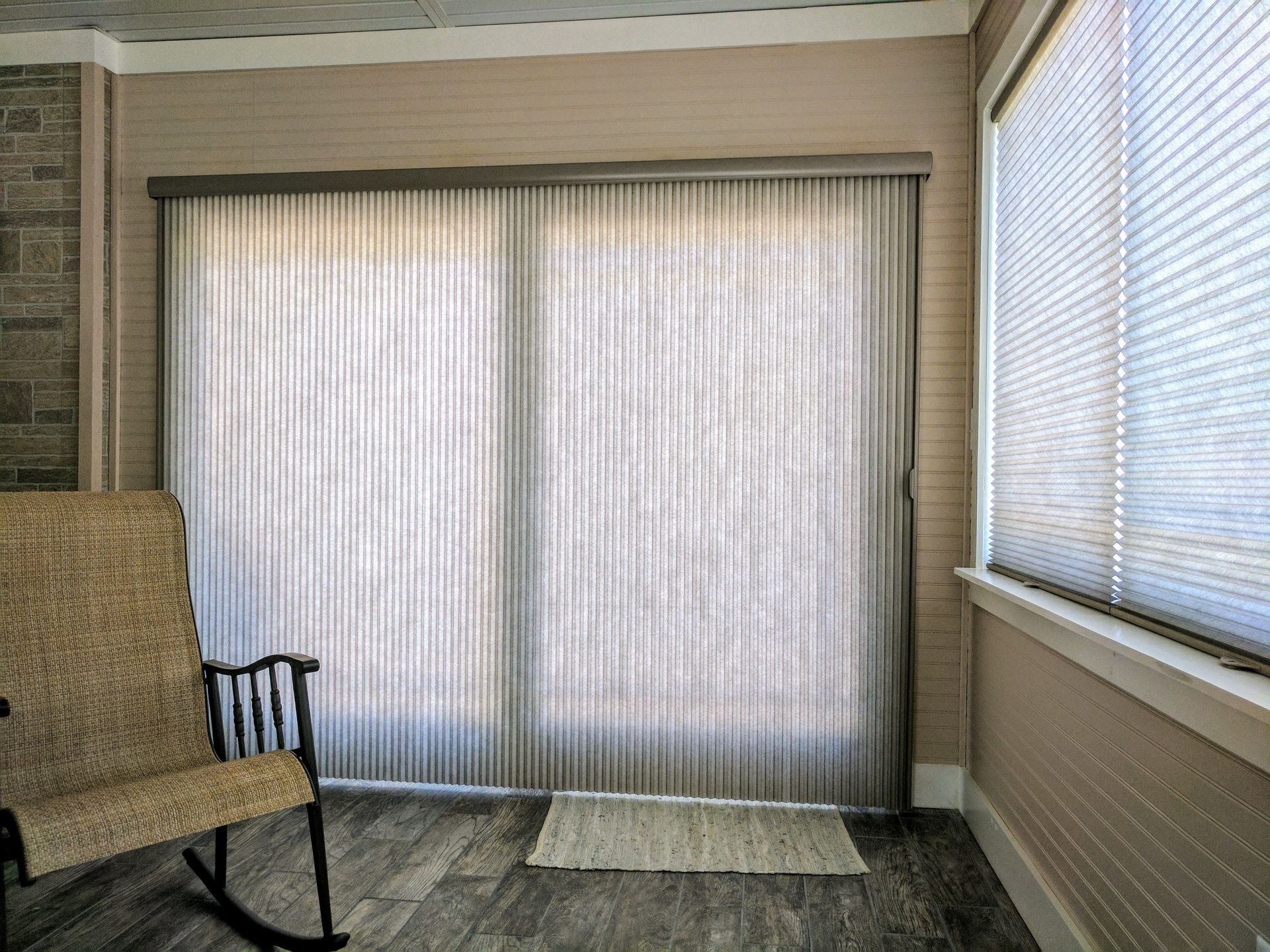 Solar Shield Honeycomb Shades installed on patio door. Vertical Honeycomb Shade