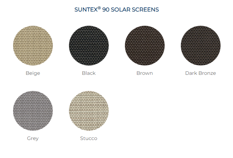 Suntex 90 solar screens are available in a variety of colors