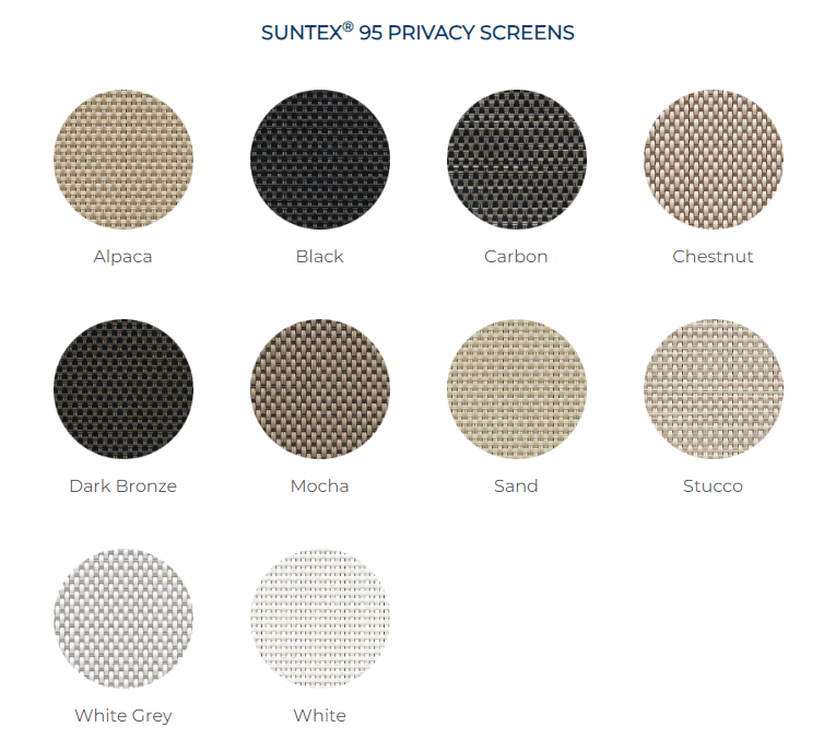 Suntex 95 privacy screens are available in a variety of colors.