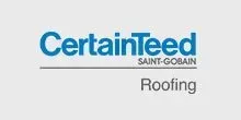 A logo for certainteed saint gobain roofing on a white background.