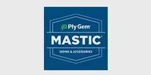 A blue logo for a company called mastic signs and accessories.