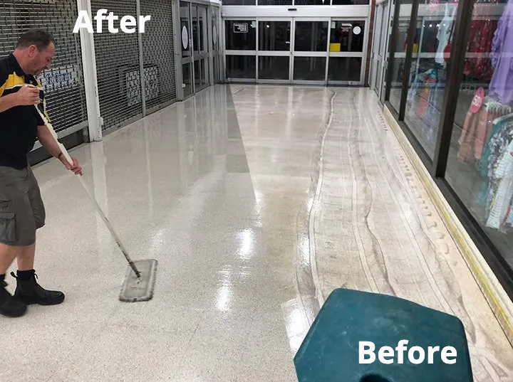 Cleaner Mopping Shopping Centre Floor — Commercial Cleaning in Casino, NSW