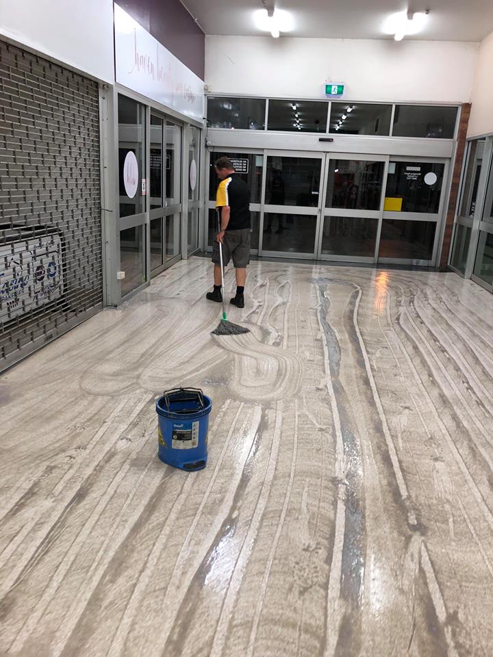 Worker Preparing Commercial Floors for Polishing — Commercial Cleaners in Casino
