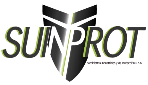 Logotipo de Sunprot, una empresa de seguridad. Presenta texto verde sobre un escudo en blanco y negro.