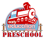 A logo for early education station preschool with a train