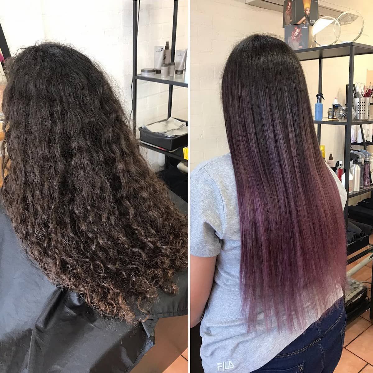 A Side-by-side Comparison of Hair Before and After Straightening and Coloring — Devyani Hair & Beauty in Unanderra, NSW