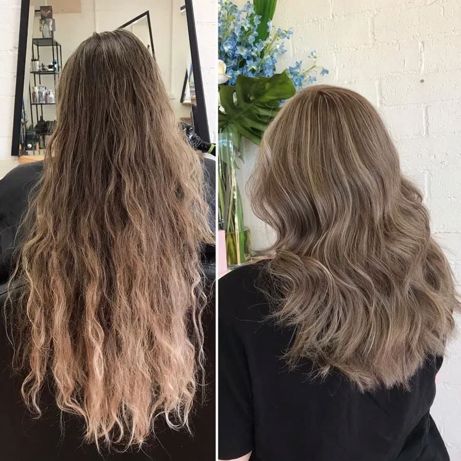 Before-and-after Shot of a Hair Treatment — Devyani Hair & Beauty in Unanderra, NSW