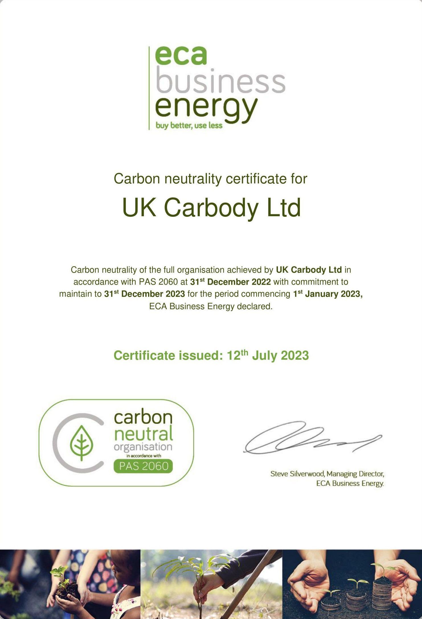 UK Carbody | Carbon Neutrality Certificate
