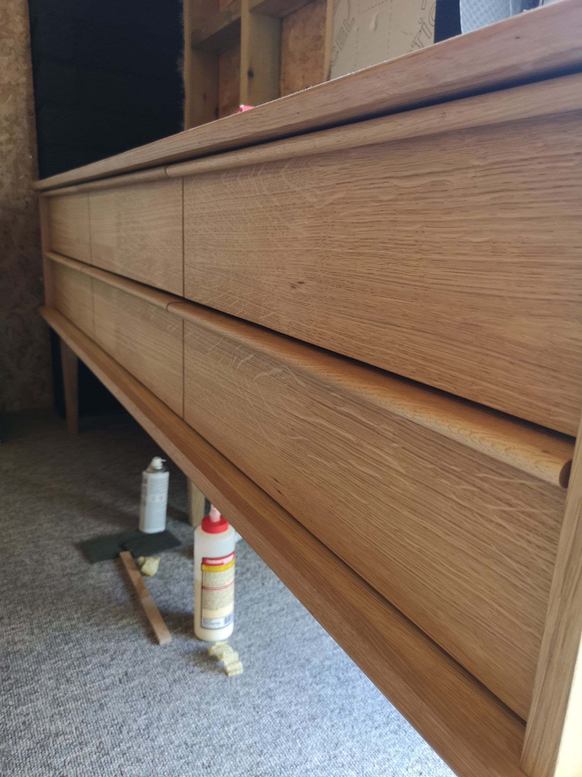 Bespoke oak sideboard with oak finger pull drawers