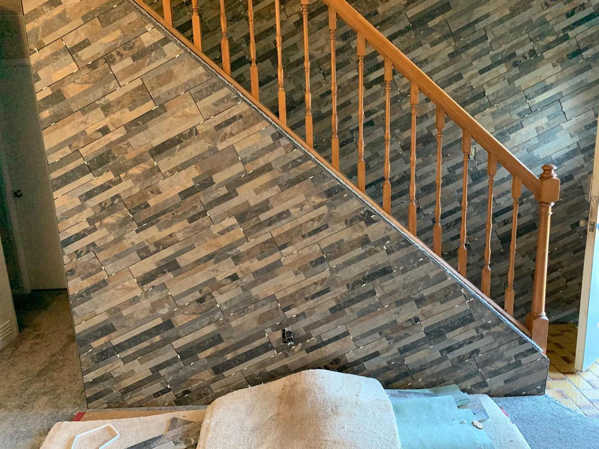 Stairs with wooden handrail