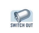 A picture of a bell with the words `` switch out '' below it.