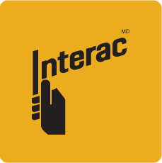 A logo for interac md with a hand on a yellow background.