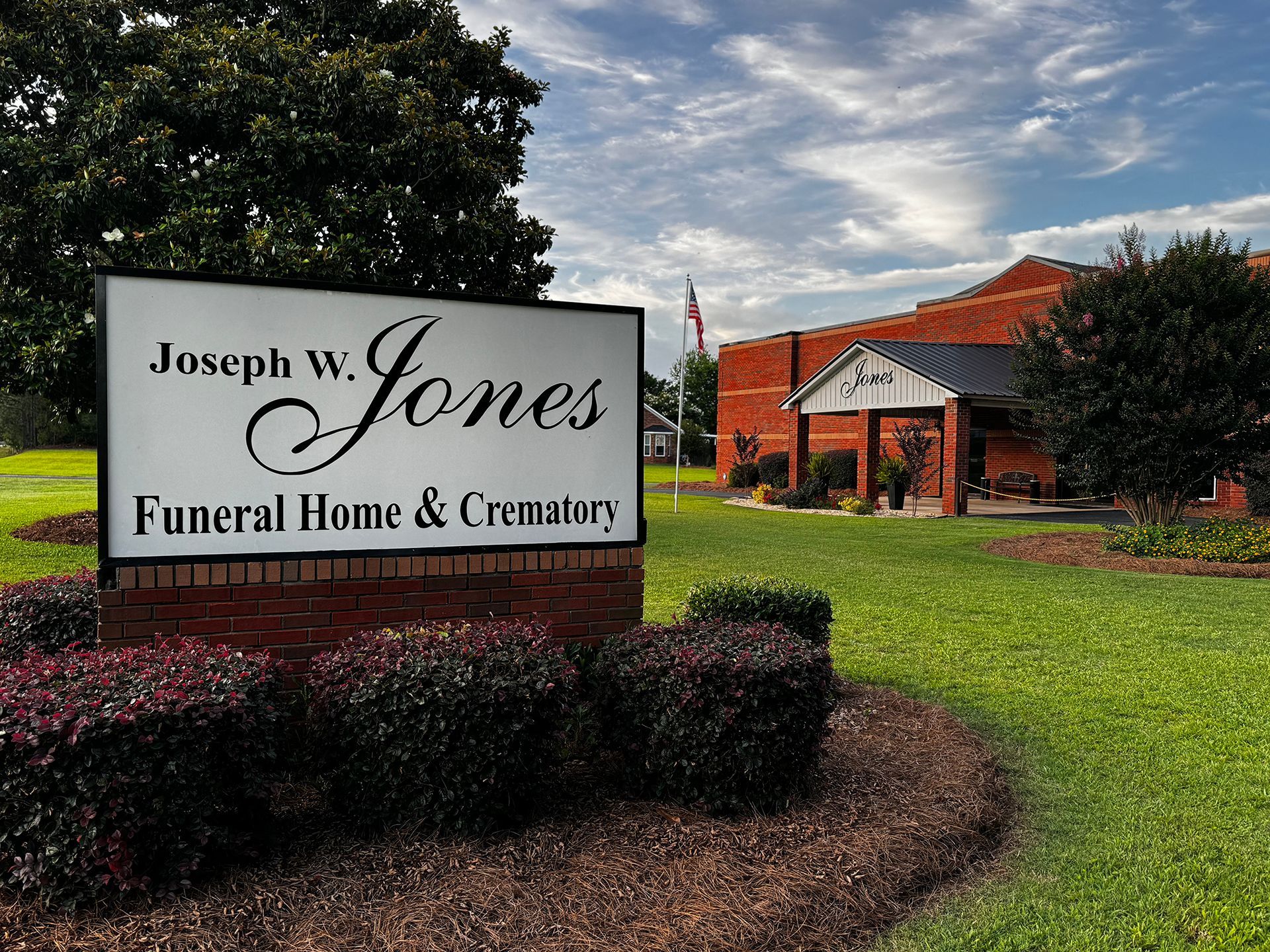 A sign for joseph w. jones funeral home and crematory