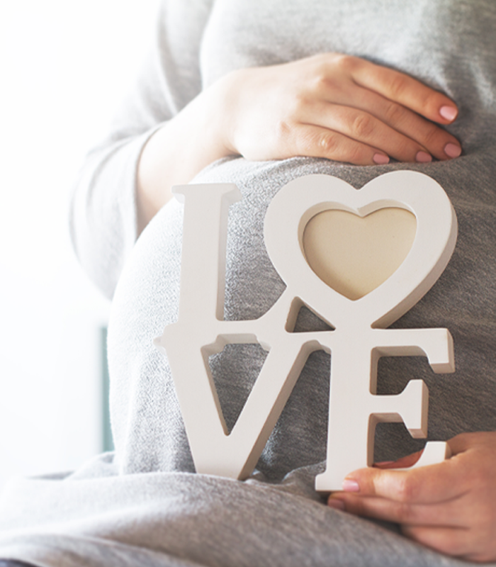Pregnant woman holding 