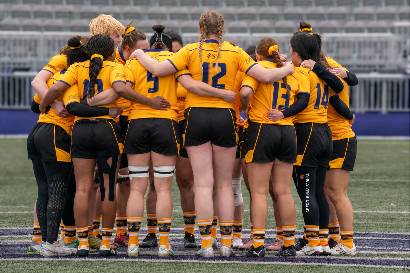 Tempest players in a pre-game huddle