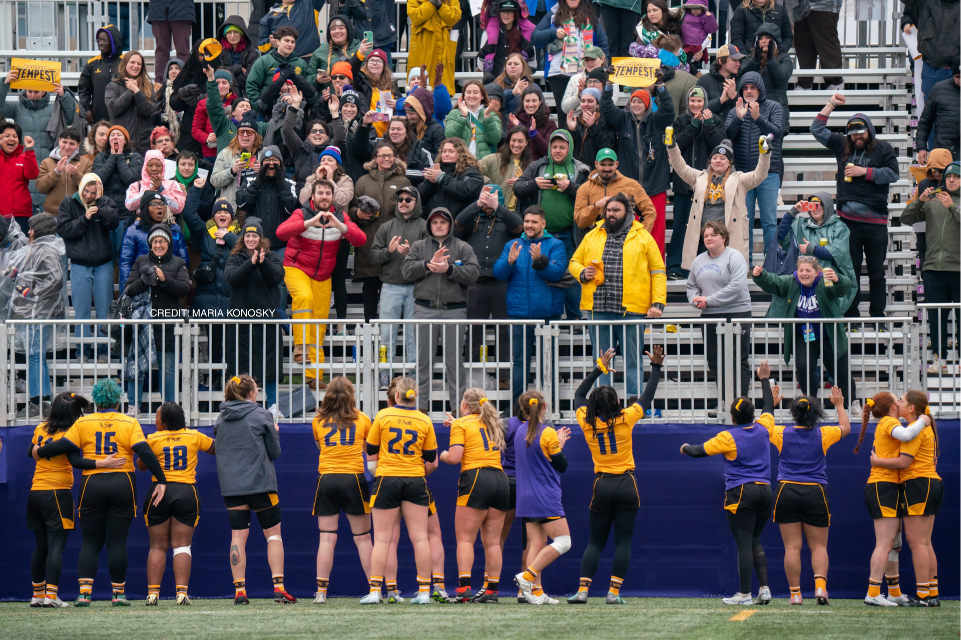 Tempest players in a pre-game huddle