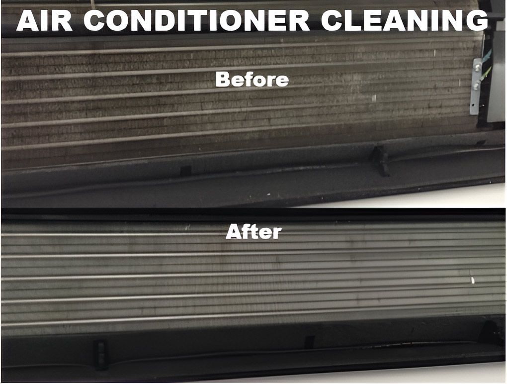 A Picture Of An Air Conditioner Before And After Cleaning — AA Electrical Co in Yeppoon, QLD