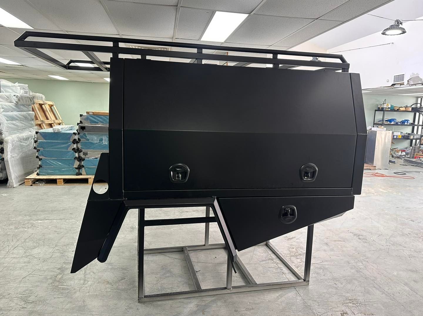 Black Utility Truck Canopy With Roof Rack, Supported by a Steel Frame — PT Canopy In Slacks Creek, QLD