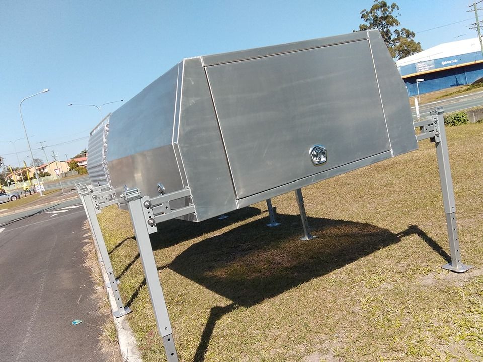 Aluminum Utility Box on Adjustable Legs Next to a Road — PT Canopy In Slacks Creek, QLD