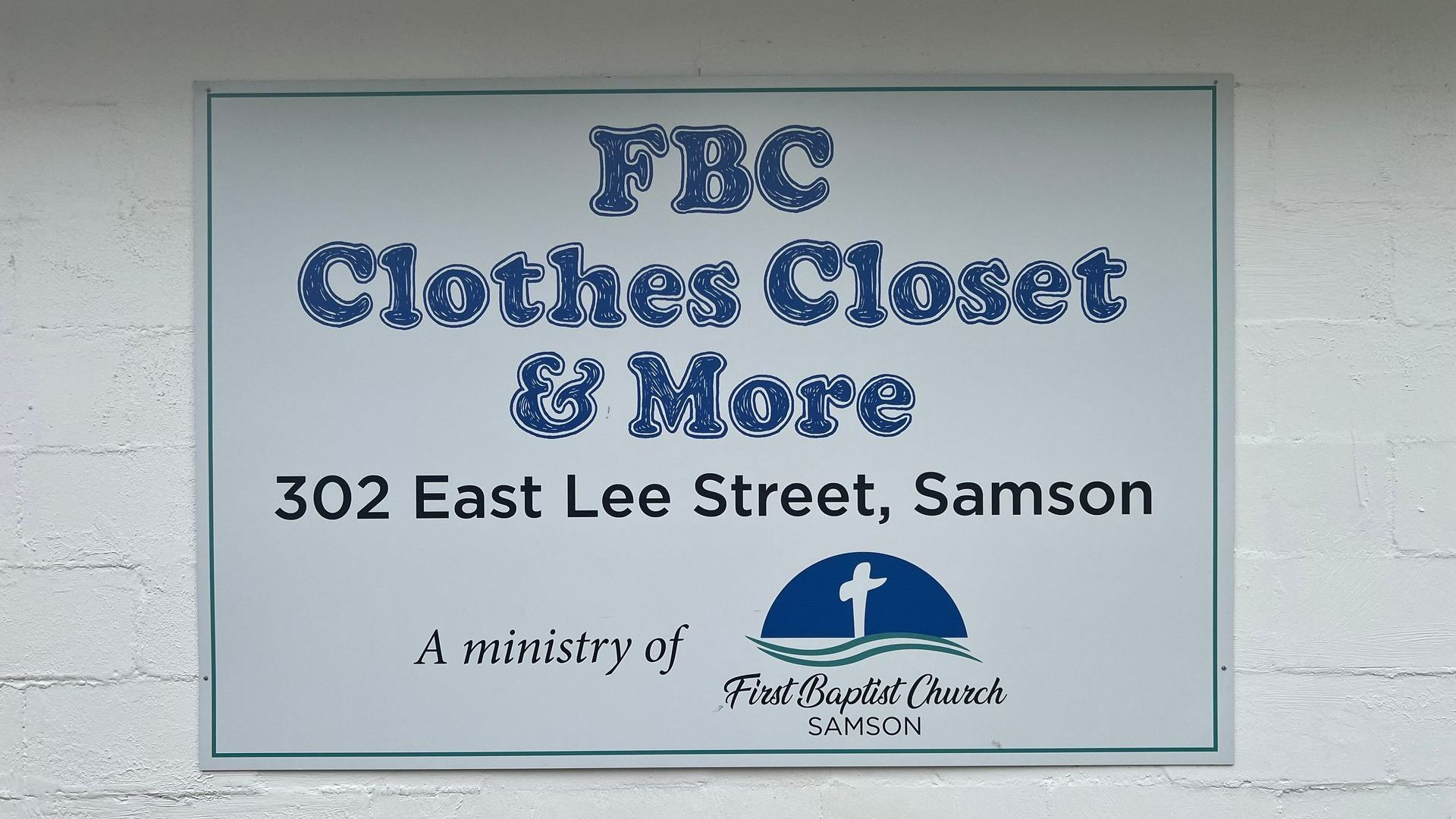 A sign for the fbc clothes closet and more