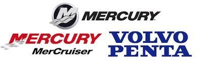 The logos for mercury and volvo penta are on a white background.
