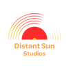 A logo for distant sun studios with a red sun