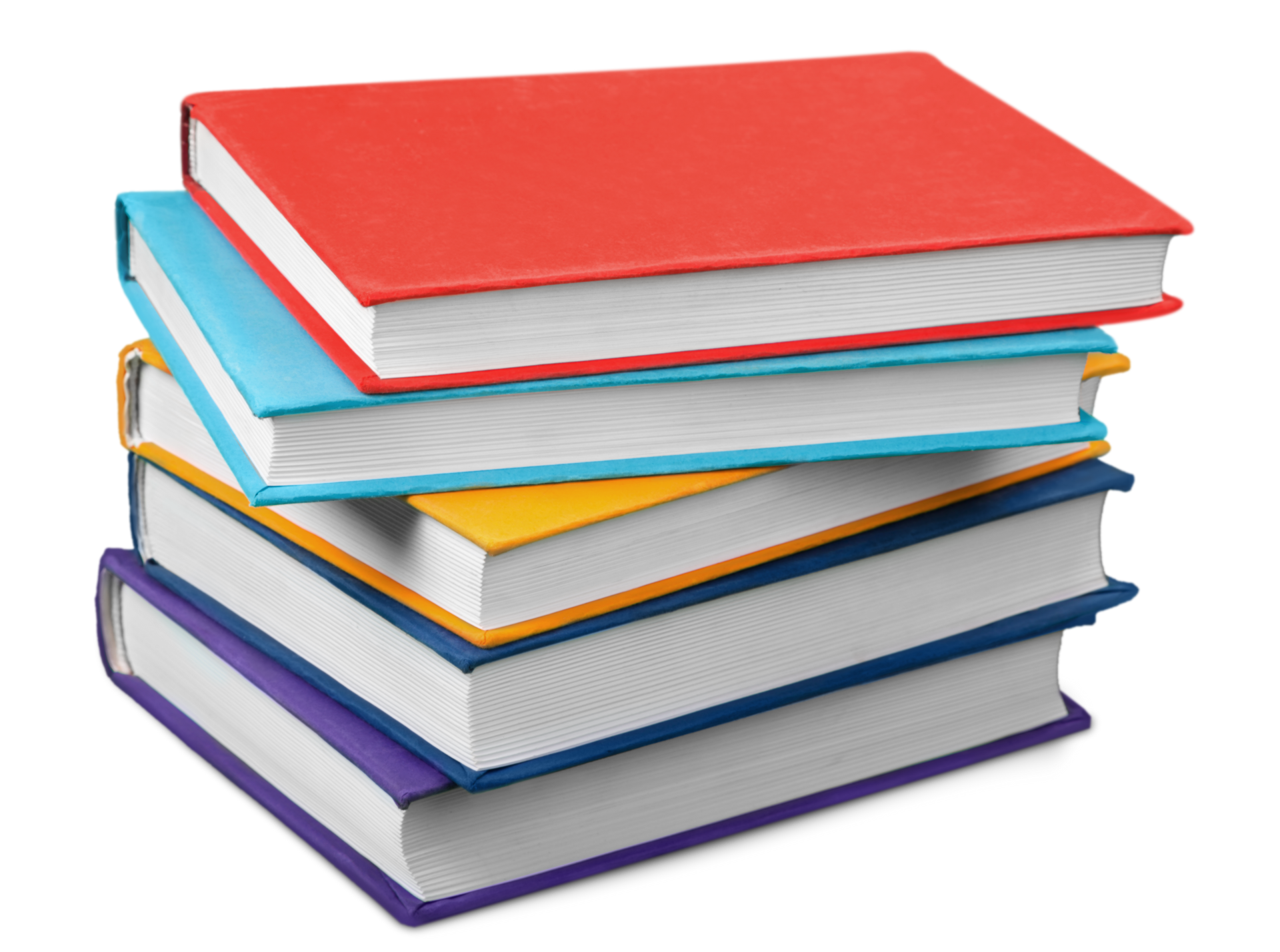 A stack of books with different colors on a white background