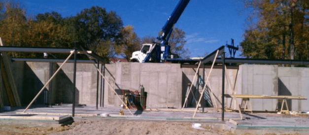 Crane placing beam