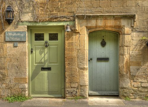 two green front doors outside Cotswold houses, Cotswold Tiger, The Second Home Company