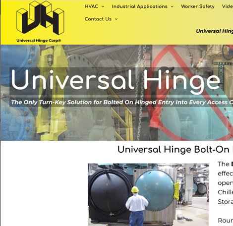 A screenshot of a website for universal hinge bolt-on