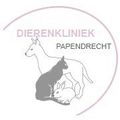 A logo for dierenkliniek papendrecht with a dog , cat , and rabbit.