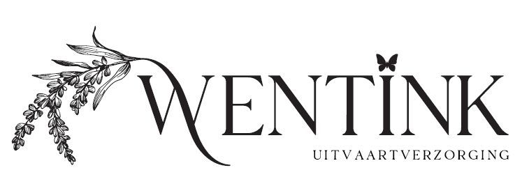 Logo of "Wentink Uitvaartverzorging" with floral illustration and butterfly detail in text.