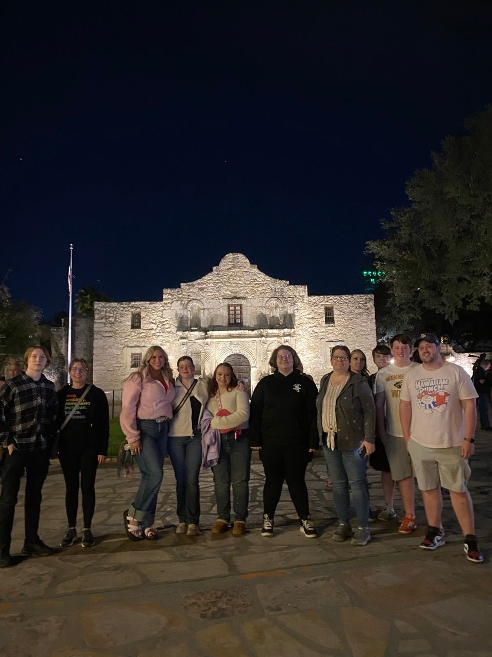 San Antonio Ghost Tour standing directly in front of the Alamo in San Antonio, Texas.