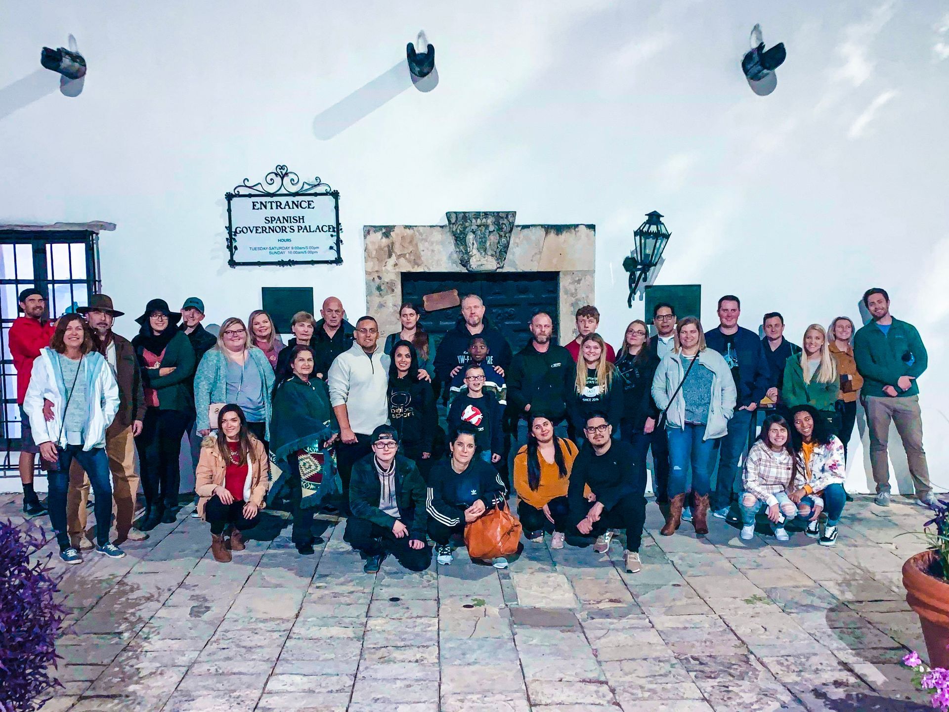 San Antonio Ghost Tours standing in front the Alamo in San Antonio, Texas.