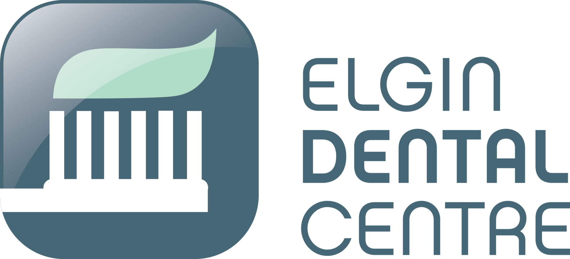 The elgin dental centre logo is a toothbrush with a leaf on it.