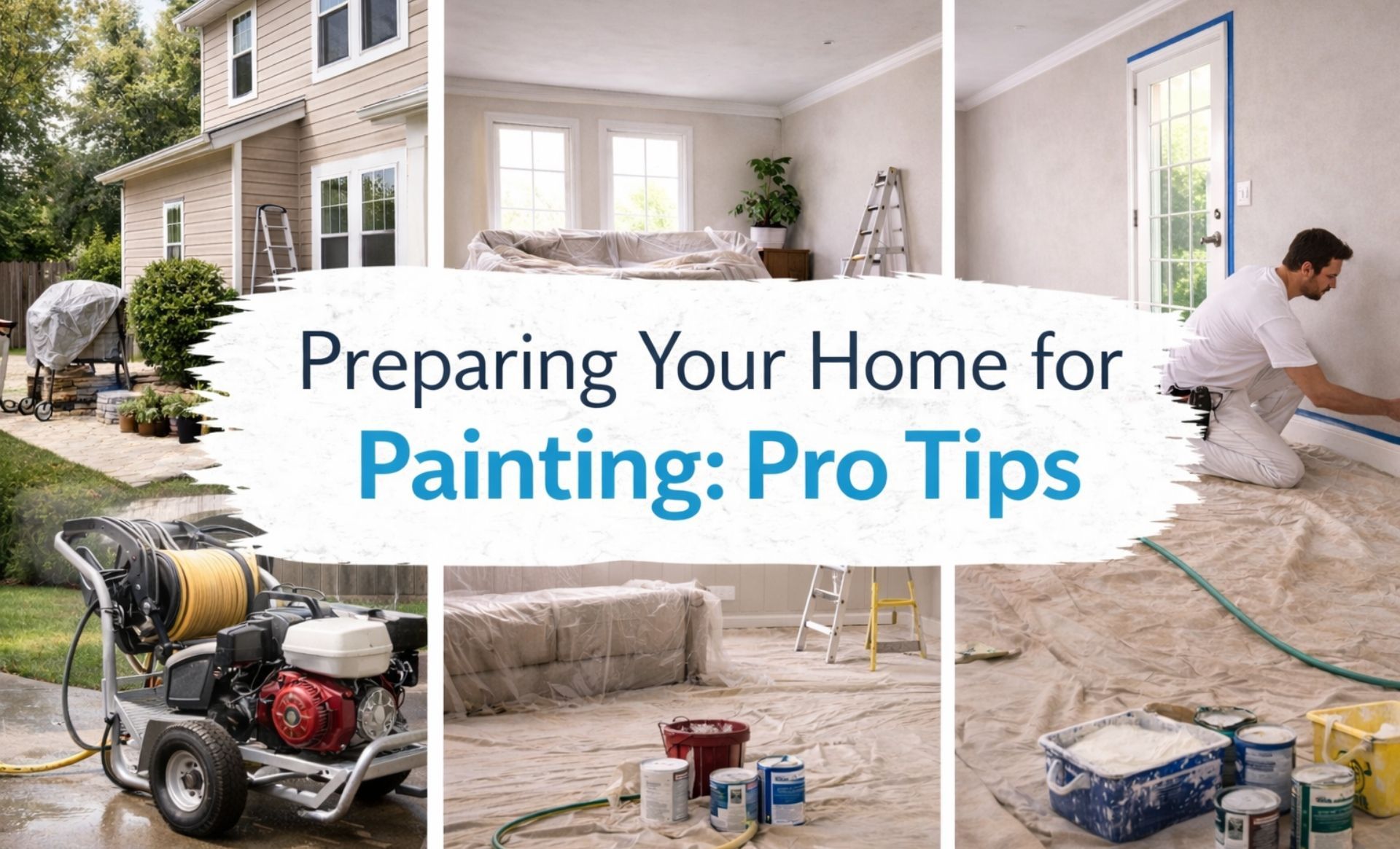 Professional Boise painters preparing a home for painting including exterior pressure washing and in