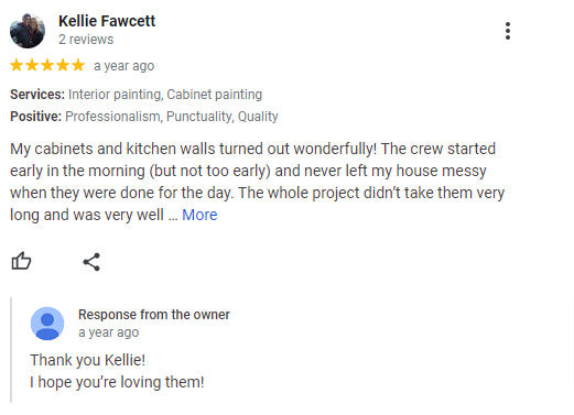 Customer review from Google from painting customer in Boise, ID