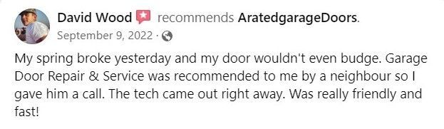 A facebook post from david wood recommends a rated garage doors.