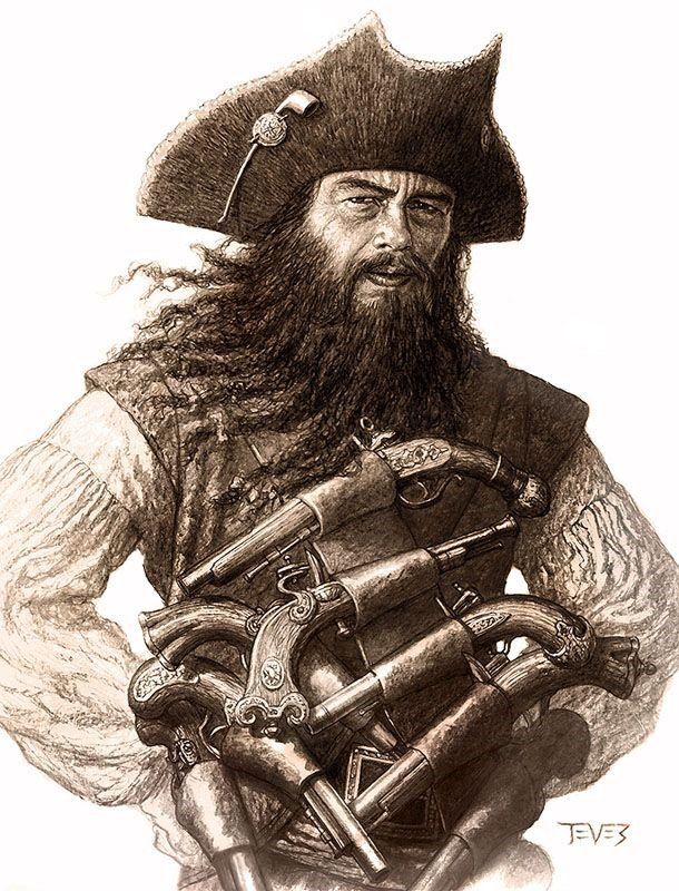 A man with a beard is wearing a pirate hat and holding a bagpipe.
