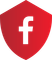 Red shield icon with white facebook icon inside