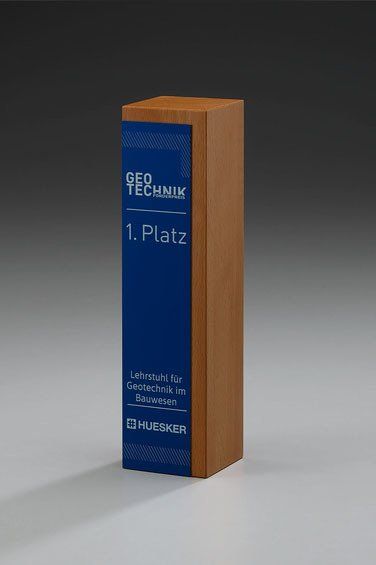 trophée transparent en bois et bleu
